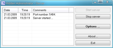 Hidden Administrator: Server window