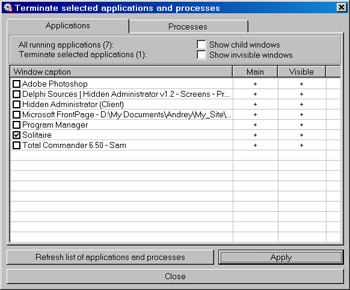 Hidden Administrator: Automatic termination applications and processes