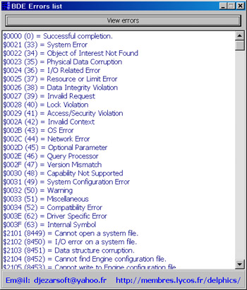 Исходник программы, предназначенной для отображения списка всех возможных ошибок BDE