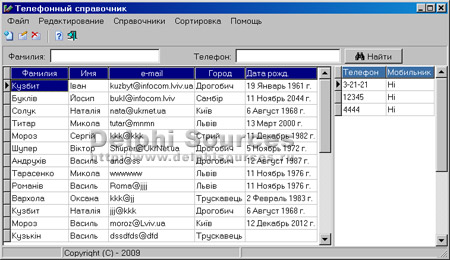 Исходник программы, показывающей пример создания базы данных для хранения телефонных номеров