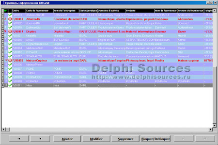 Исходник программы, показывающей примеры оформления DBGrid (настройка цветового оформления, отображение изображений, экспорт данных в CSV, изменение и сохранение параметров)