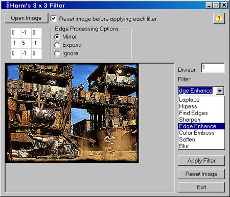 Исходник программы, показывающей пример использования фильтров для графических изображений (аналог фильтров Photoshop)