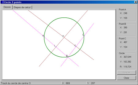 Исходник программы, показывающей пример рисования окружности по трем точкам