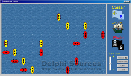 Исходник программы, показывающей пример создания игры в которой происходит сражение между корсарами и пиратами