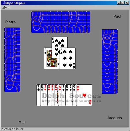 Исходник программы, показывающей пример создания всем известной карточной игры Червы (Hearts)