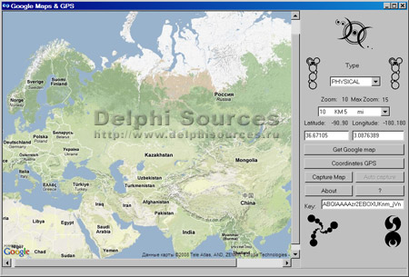 Исходник программы, показывающей пример работы с картами Google (Google Maps)