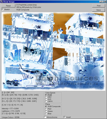 Исходник программы, показывающей пример работы с RGB, HSV, HLS и CMYK цветовыми режимами изображения