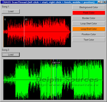 Исходник программы, показывающей пример отображения звукового спектра для любого аудиофайла при помощи библиотеки Bass.dll