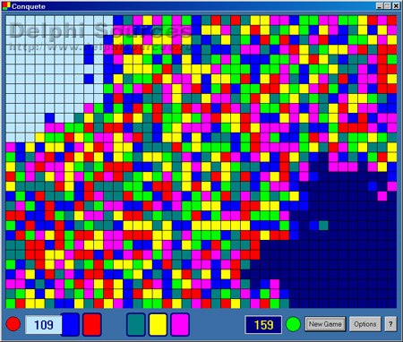 Исходник программы, показывающей пример создания игры смысл которой заключается в том, чтобы занять как можно больше игровых полей разного цвета