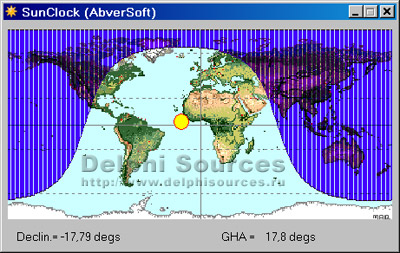 Исходник программы, показывающей пример создания графического отображения областей дня и ночи на карте мира