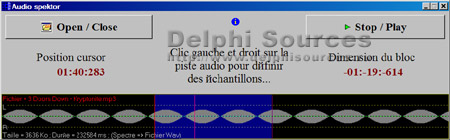 Исходник программы, показывающей пример создания компонента, отображающего звуковой спектр WAV файла (8 или 16 бит)