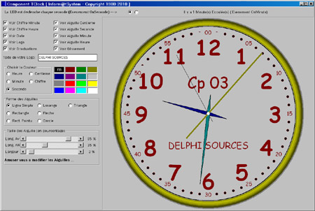 Исходник программы, показывающей ппример создания компонента, отображающего часы со стрелками и позволяющий управлять компонентами циферблата