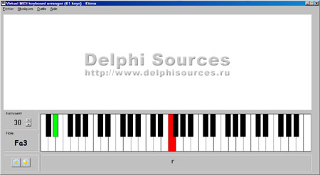 Исходник программы, показывающей пример создания виртуального пианино проигрывающего MIDI