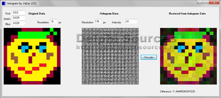Исходник программы, показывающей пример восстановления исходного изображения по части голограммы