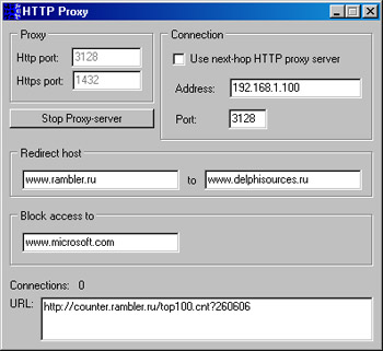 Исходник программы, показывающей пример создания простейшего прокси-сервера на основе компонента TGpHTTPProxy