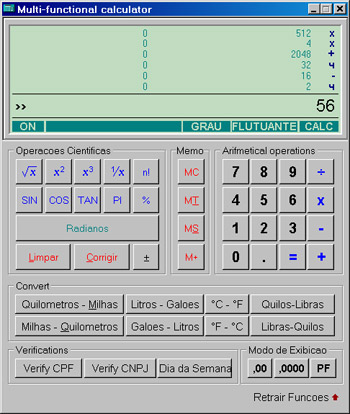 Исходник программы, показывающей пример создания многофункционального калькулятора