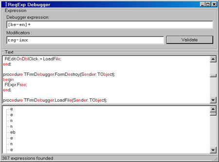 Исходник программы, показывающей пример использования регулярных выражений (RegExp) в Delphi