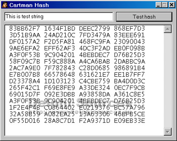 Исходник программы, показывающей пример создания простой хэш-функции на основе блочного шифра Cartman