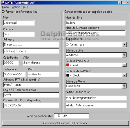 Исходник программы, показывающей пример создания генератора бланков для отправки их по E-mail