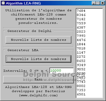 Исходник программы, показывающей пример генерации псевдо-случайных чисел основанный на алгоритме шифрования LEA-12