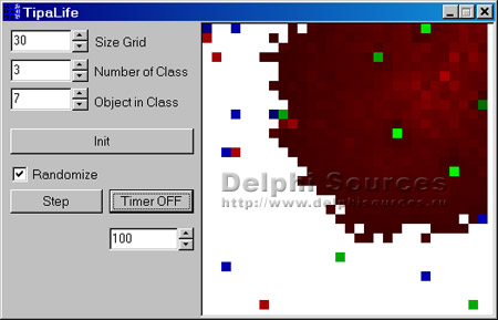 Исходник программы, показывающей пример создания игры, в которой на игровом поле несколько различных классов вирусов атакуя соперников пытаются его захватить