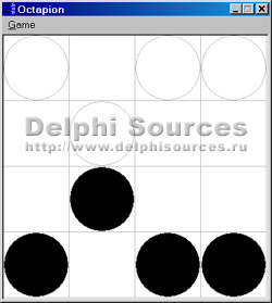 Исходник программы, показывающей пример создания игры для двух игроков наподобие шашек