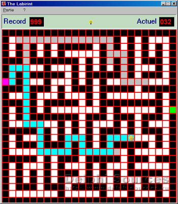 Исходник программы, показывающей пример создания генератора лабиринтов используя Алгоритм Дейкстры, где игроку требуется найти выход из сгенерированного лабиринта