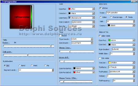 Исходник программы, показывающей пример создания оригинального ProgressBar с множеством различных настроек и стилей отображения