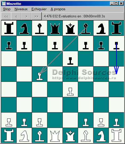 Исходник программы, показывающей пример создания игры в шахматы с возможностью играть против компьютера