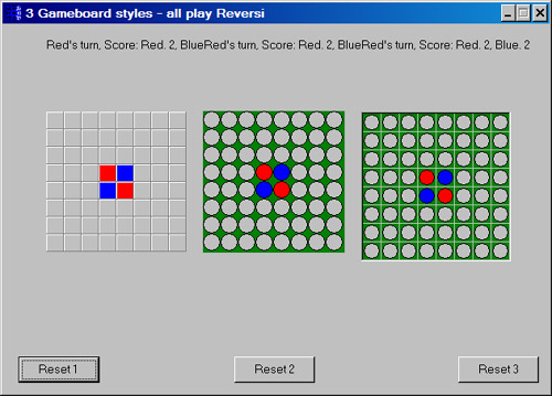 Delphi - Пример дизайна игровых досок для игры Реверси. Созданы три доски размером 8x8 и логика для перемещения элементов