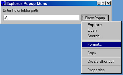 Исходник программы, предназначенной для отображения системного контекстного меню эксплорера