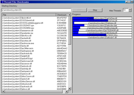 Исходник программы, предназначенной для проверки контрольных сумм файлов с помощью потоков