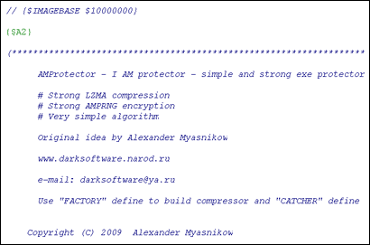 Исходник программы, показывающей пример создания утилиты с открытым исходным кодом для защиты, упаковки и зашифровки исполняемых PE файлов