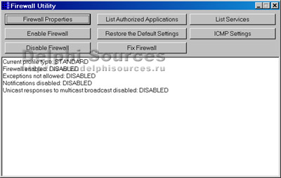 Исходник программы, показывающей пример использования функций для управления стандартным Firewall Windows