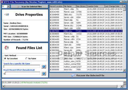 Исходник программы, показывающей пример восстановления удаленных с диска файлов в системе NTFS