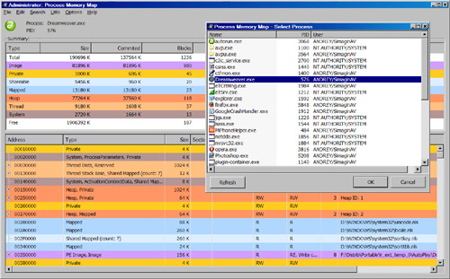 Исходник программы, показывающей пример получения полной карты памяти выбранного процесса