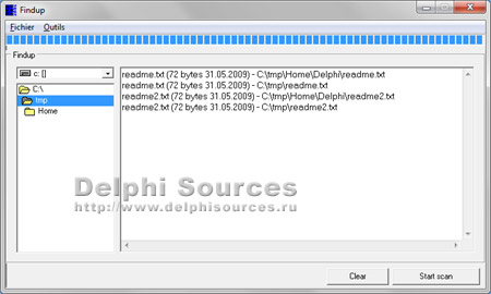 Исходник программы, показывающей пример поиска дубликатов файлов на диске используя хэш-таблицы